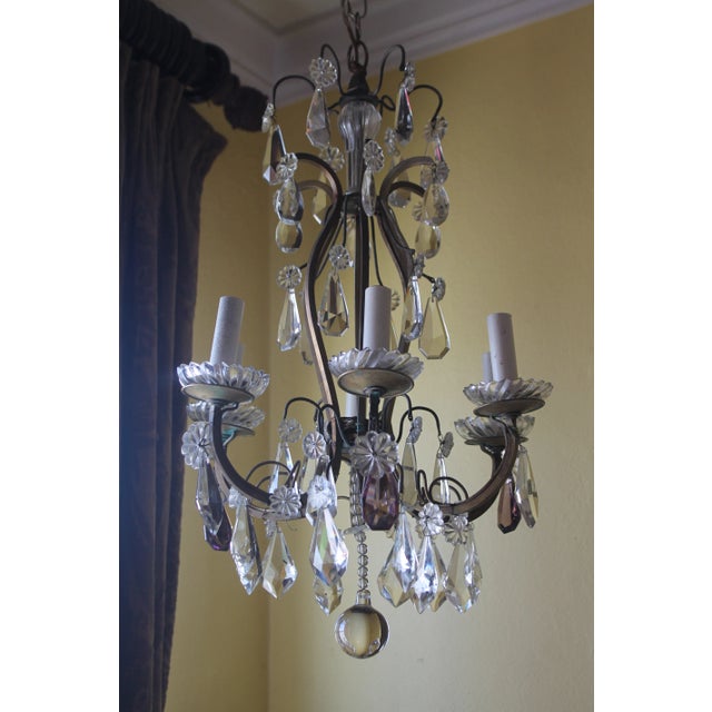 1900-1910 French Lous XV style Cut Crystal with Bronze Cage Chandelier attributed to Baccarat France. Lovely cut crystal...