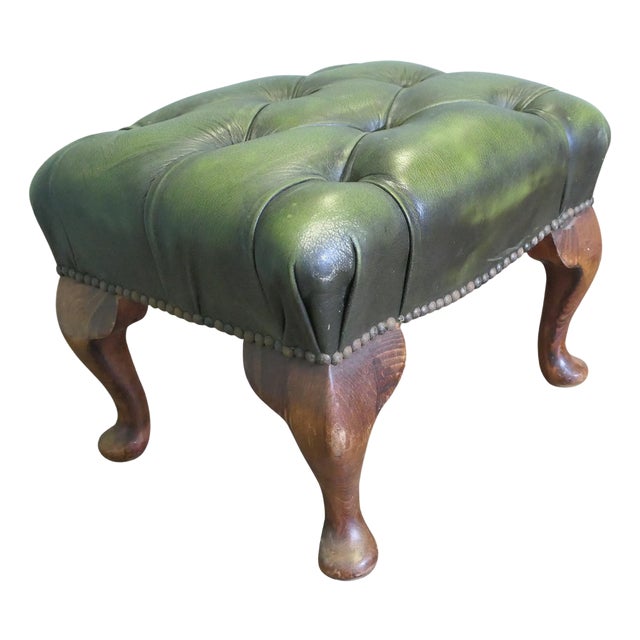 Walnut and Leather Chesterfield Library Ottoman, 1960s For Sale