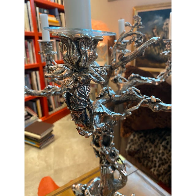 1980s Silver Plated Bronze Candelabra With Dogs For Sale - Image 9 of 10
