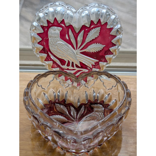Mid-Century Modern Vintage Hofbauer Byrdes Ruby Cut-to-Clear Crystal Heart Boxes - Pair For Sale - Image 3 of 15