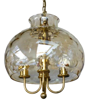 Mid-Century Glass & Brass Pendant Light, 1970s