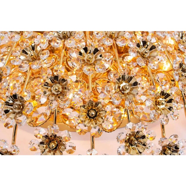 Gold Large Gilt Brass and Cut Glass Flower Flush Mount from Palwa, Germany, 1970s For Sale - Image 8 of 13