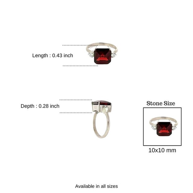 Art Deco Style Asscher Cut Garnet 925 Silver Statement Ring With Zirconia - Size 8.5 For Sale - Image 12 of 15
