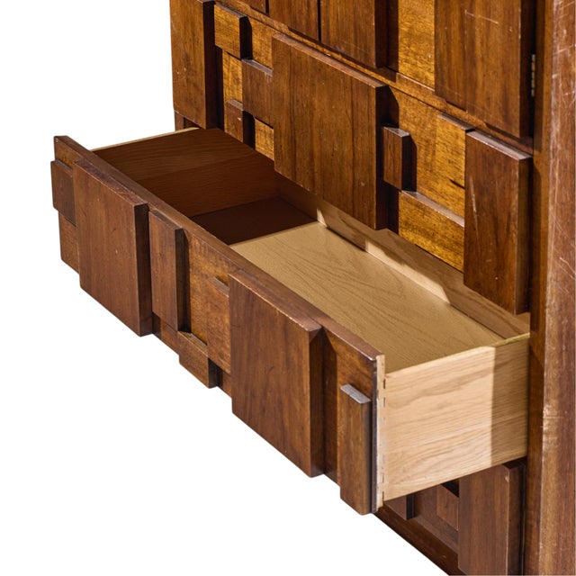Lane Staccato Brutalist Mid Century Walnut Armoire Dresser For Sale - Image 9 of 11