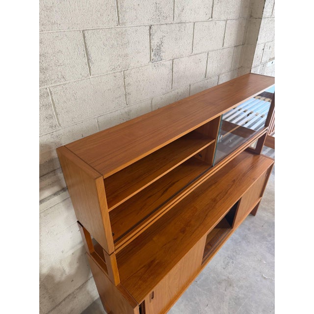 Mid Century Modern Danish Teak Hutch Credenza Display Cabinet 2 Piece 1960s For Sale - Image 9 of 10