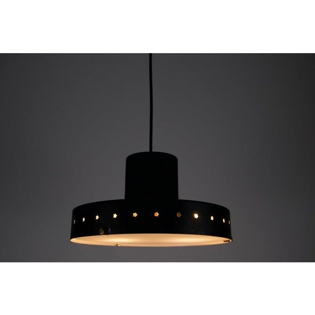 Black Metal and Opaline Glass Pendant Lamp attributed to Stilnovo, Italy, 1960s For Sale - Image 6 of 13
