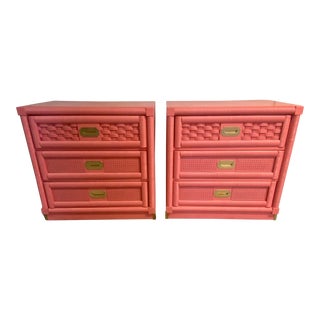 Mid 20th Century Dixie “WickerWeve“ Caned Campaign Nightstands - a Pair For Sale