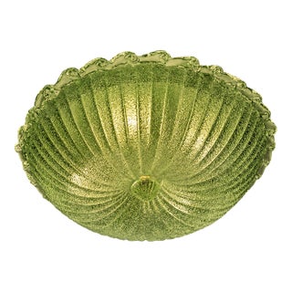 Green Murano Glass Chandelier Italian White Graniglia" Budino" Flush Mount in 70' Style For Sale