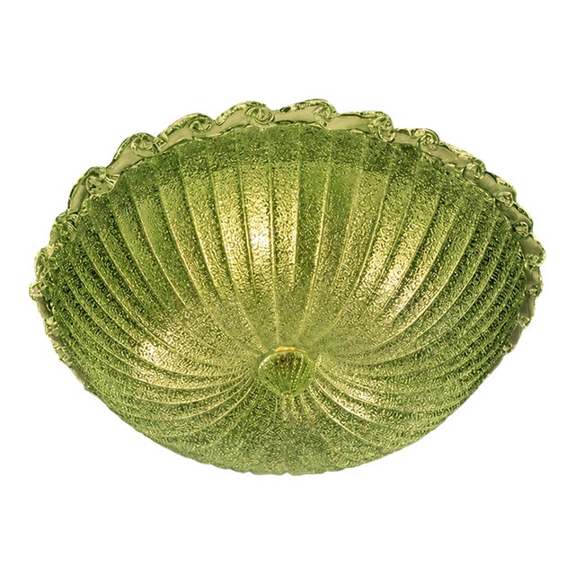 Green Murano Glass Italian Graniglia" Budino" Flush Mount in 70' Style For Sale