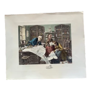 Circa 1900 W. Dendy Sadler Artist "The Right of Way" Colored Etching Done by James Dobie, Signed by Both