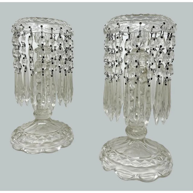 Victorian Antique Pair Irish Waterford Crystal Hand Cut Full Lead Lustres Vases Ireland For Sale - Image 3 of 11