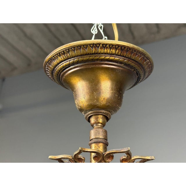 Maison Jansen Style, Palm Leaf Chandelier, Gilt Bronze, Crystal, France, 1940s For Sale - Image 18 of 18