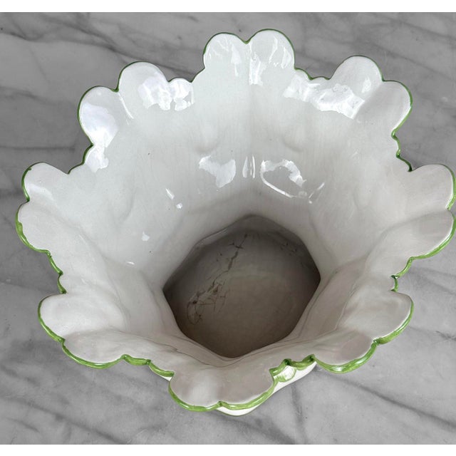 Ceramic Vintage Italian Porcelain Flared Lotus Centerpiece Planter Bowl For Sale - Image 7 of 8