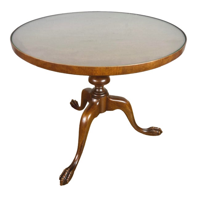 Imperial Grand Rapids Tripod Claw-Foot Lamp Table With Glass Insert, C. 1935–1950 For Sale