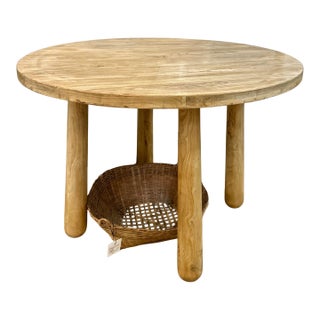 Contemporary Wabi-Sabi 43" Round Solid Mango Wood Pillar Dining or Foyer Table For Sale