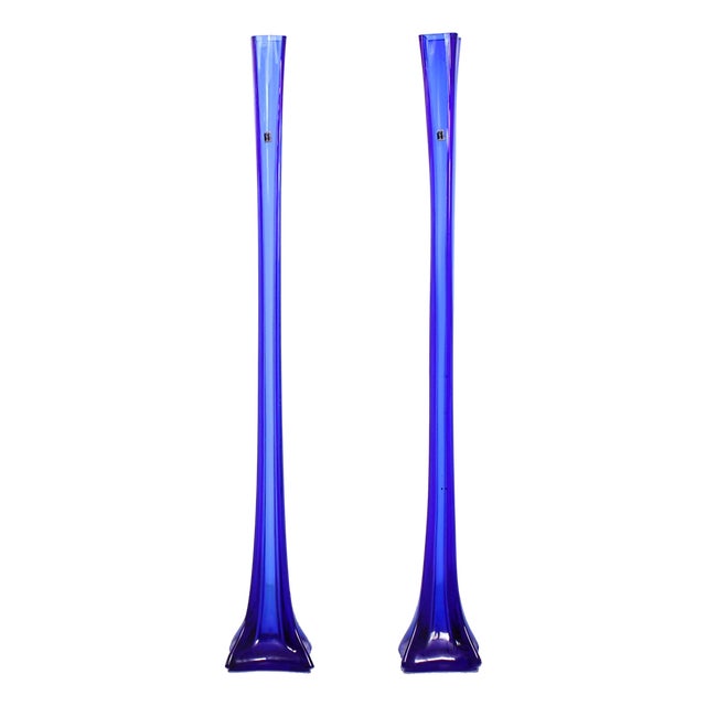 Large 124 Blue Glass Vases by Euroglass, 1970s, Set of 2 For Sale
