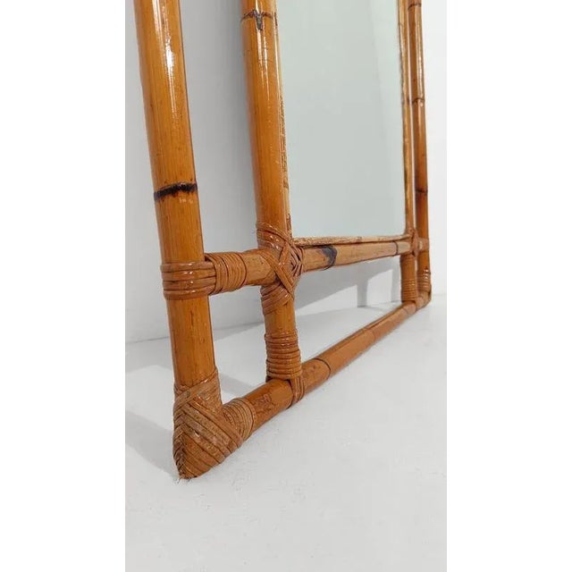 1970s Very Large Vintage Mirror with Geometric Decor in Bamboo Cane and Rattan, Italy, 1970s For Sale - Image 5 of 14
