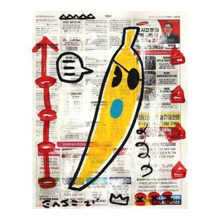 Banana Chats - Original Pop Street Art Acrylic Painting on Newspaper by Gary John For Sale