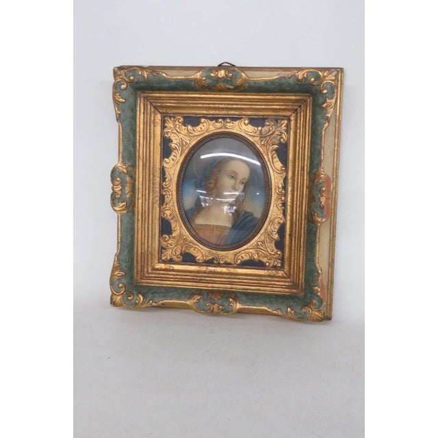 Pietro Perugino Reproduction Madonna Portrait Artwork Gold and Green Frame 5133b For Sale In Miami - Image 6 of 17