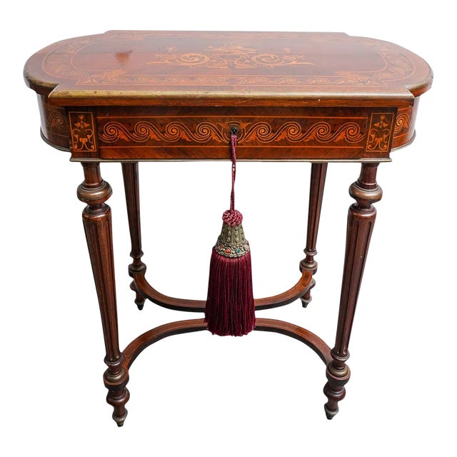 Antique Rosewood & Marquetry French Marquetry Vanity Table With Mirror For Sale