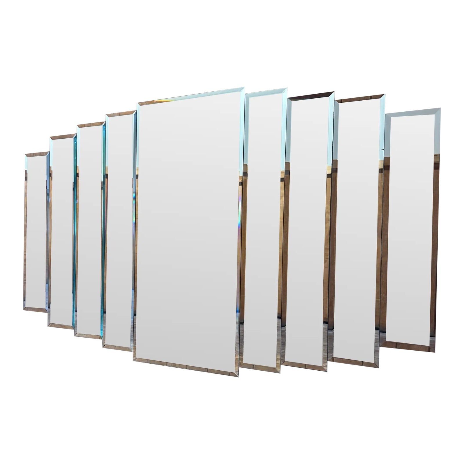 Large 1980s Bassett Postmodern 9-Panel Beveled Glass Mirror | Chairish
