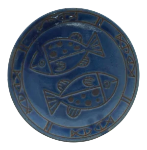 1970s Ceramic Art Cobalt Blue Fish Plate Pisces Decorative Display Dish