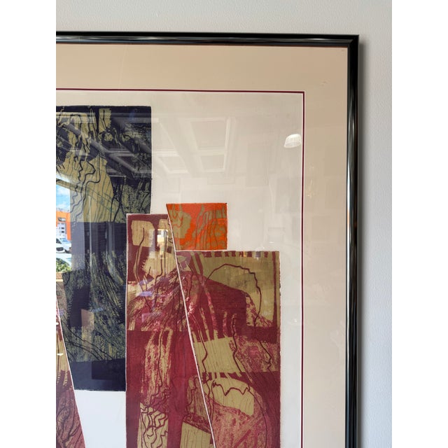 Metal 1970's Carol Dueno Mixed Media Modernist Abstract Painting, Framed For Sale - Image 7 of 13