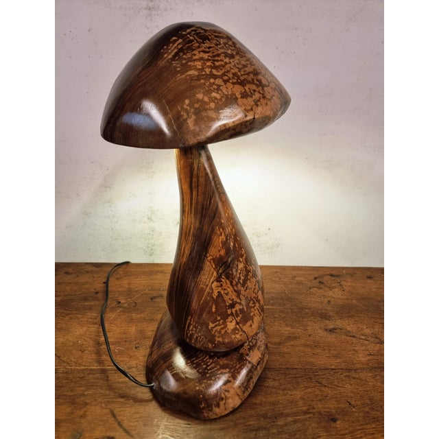 Hand-Carved Wooden Mushroom Table Lamp with Integrated Led For Sale - Image 10 of 18