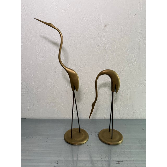 Metal Brazilian Mid-Century Bronze Heron Sculptures - A Pair For Sale - Image 7 of 12