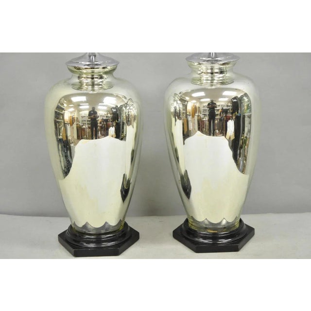 Mid-Century Modern Vintage Mid Century Modern Silver Mercury Glass Jardiniere Vase Table Lamps Pair For Sale - Image 3 of 12