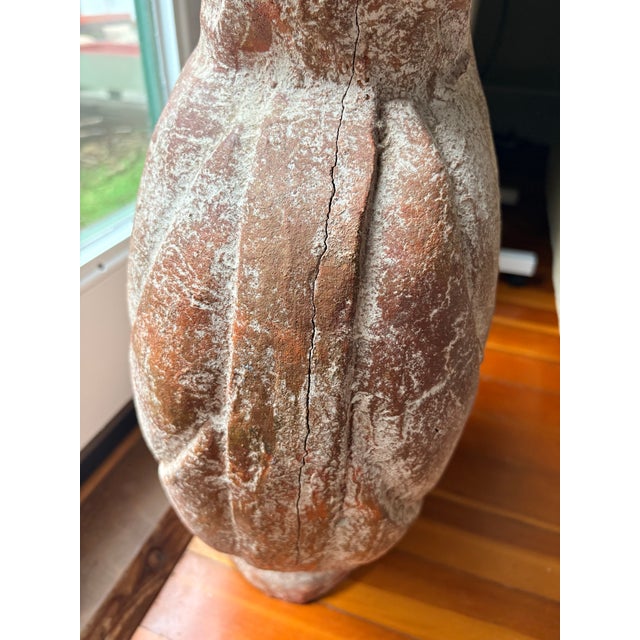 Large Hand-Thrown Terracotta Floor Jar With Artichoke Relief, Scroll Handles and Natural Whitewash Patina For Sale In Los Angeles - Image 6 of 15