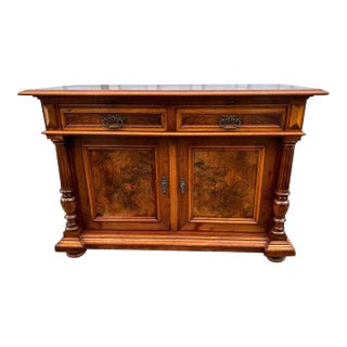 Early 20th Century Victorian Eastlake Style Solid Walnut and Burl Wood Server Cabinet For Sale