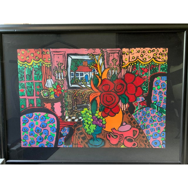 Contemporary 1990s "Afternoon Tea" Interior Scene Serigraph by Laurie Zeszut, Framed For Sale - Image 3 of 7