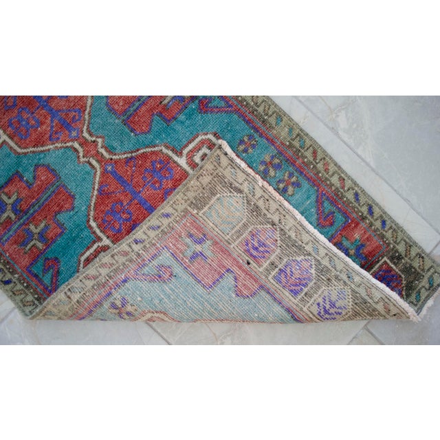 Vintage Turkish Rug Hand Knotted Small Rug Bath Mat Entryway Decor Kitchen Rug - 1'7" X 3'7" For Sale - Image 10 of 10