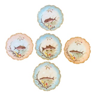 Set of Five Antique Limoge Fish Plates For Sale