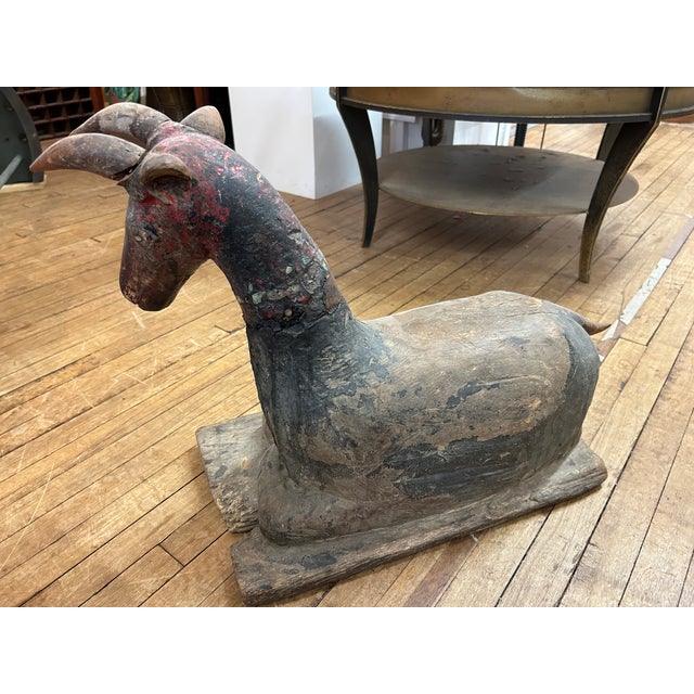Wood Antique Primitive Thai Ram Sculpture For Sale - Image 7 of 18
