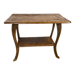 1960s Hand-Carved Dragon Motif Cypress Wood Console or Sofa Table