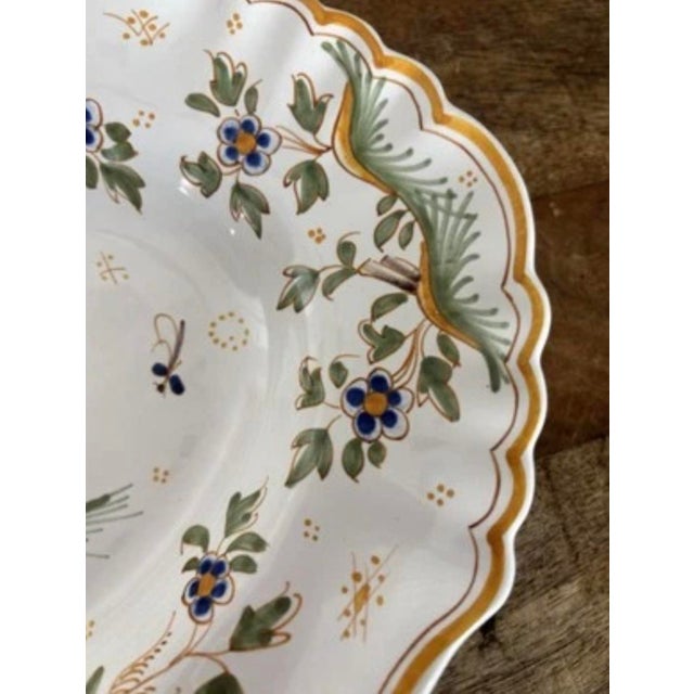 Moustier Vintage Mid 20th Century French Hand Painted Moustiers Whimsical Platter Green and Gold For Sale - Image 4 of 6