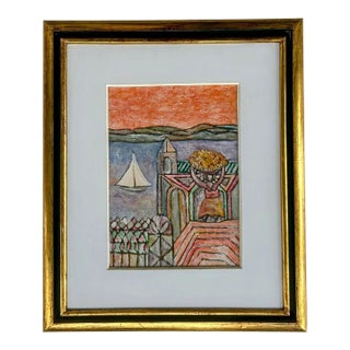 1975 Color Drawing Landscape of Bahia, Brazil by Renot For Sale
