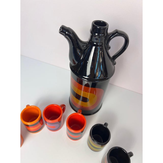 Maroon Schnapps Decanters and Cups from Wächtersbach, Set of 7 For Sale - Image 8 of 11