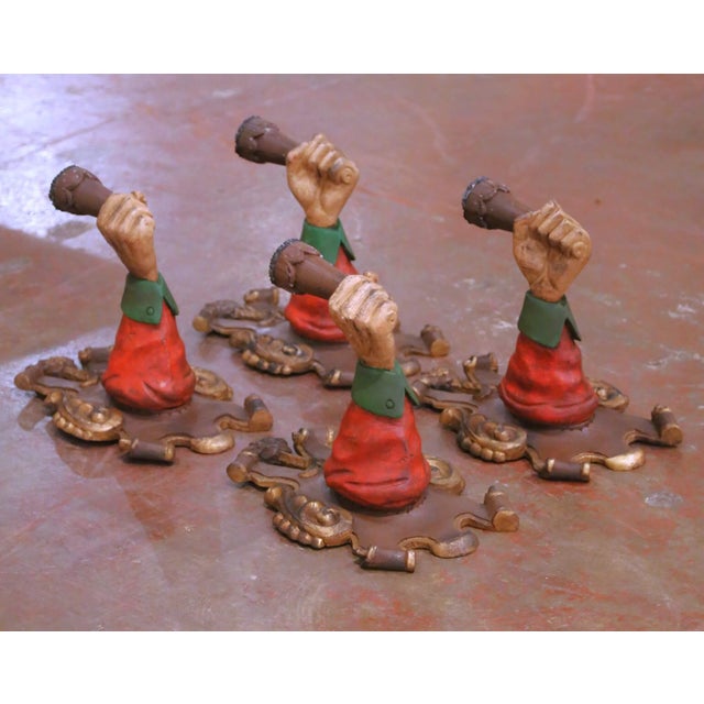 20th Century Italian Carved Polychrome Figural Arm Form Wall Sconces, Set of 4 For Sale In Dallas - Image 6 of 10