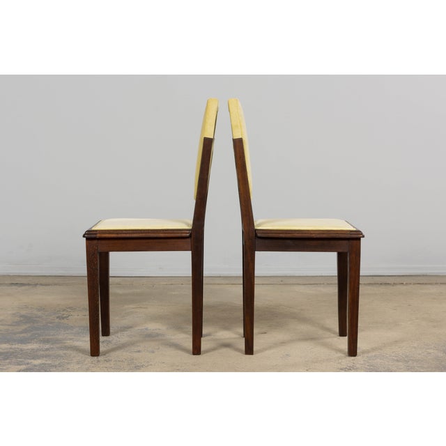 1930s French Art Deco Oak Dining Chairs in Light Yellow Velvet – Set of 8 For Sale - Image 11 of 18