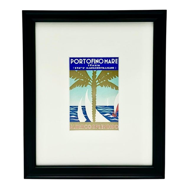 Vintage Belmond Hotel Splendido Portofino Mare Framed Luggage Label For Sale