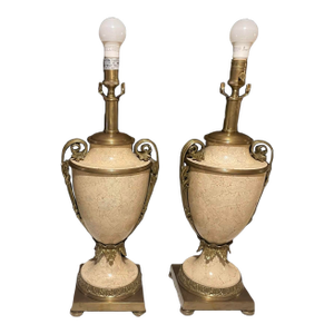 Vintage Decorative Crafts Brass and Faux Marble Lamps - a Pair