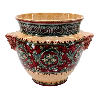 Late 20th Century Biagioli Ceramiche Gubbio Italian Majolica Jardiniere – Hand-Painted Vintage Ceramic Planter For Sale