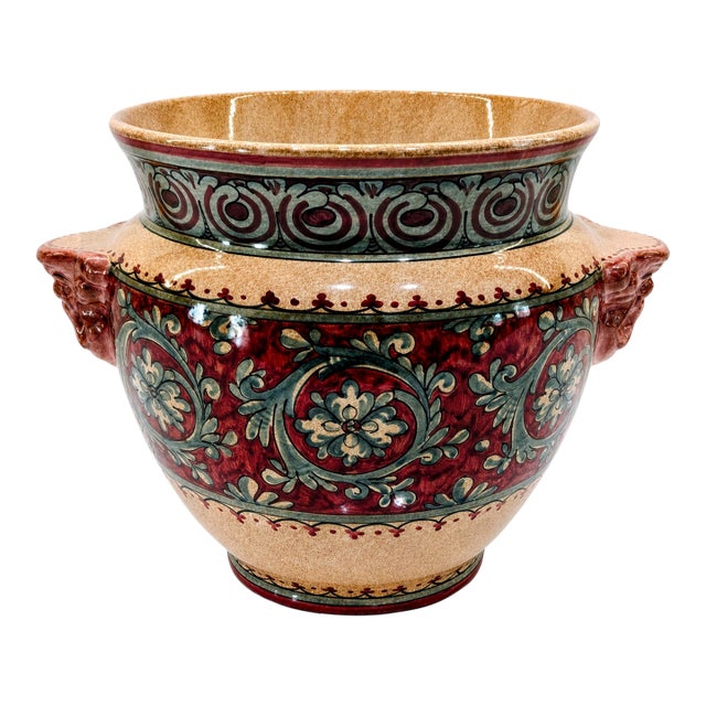 Late 20th Century Biagioli Ceramiche Gubbio Italian Majolica Jardiniere – Hand-Painted Vintage Ceramic Planter For Sale