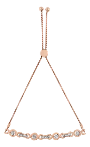 14K Rose Gold Plated .925 Sterling Silver Channel Set Diamond Accent Twist 4”-10” Adjustable Bolo Bracelet (I-J Color, I3 Clarity)