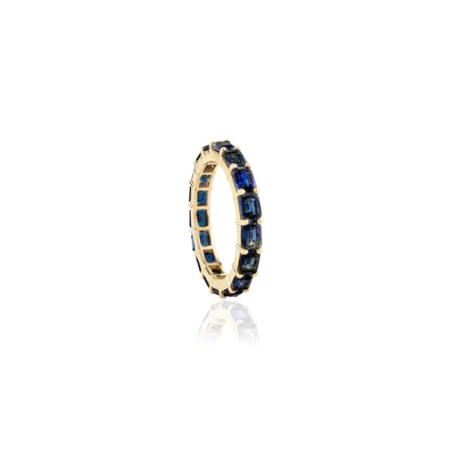 Metal Baguette Cut East & West Blue Sapphire Full Eternity Band Size 5 For Sale - Image 7 of 12