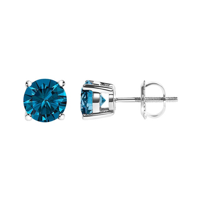 Contemporary 14K White Gold 2.00 Cttw Blue Lab Grown Diamond Stud Earrings with Screw Backs For Sale - Image 3 of 5