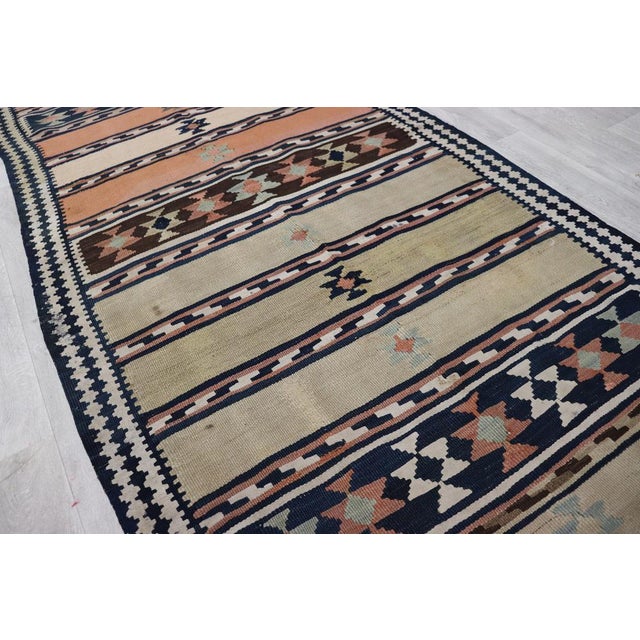 Aqua Antique Caucasian Kilim Rug, 1920s For Sale - Image 8 of 15